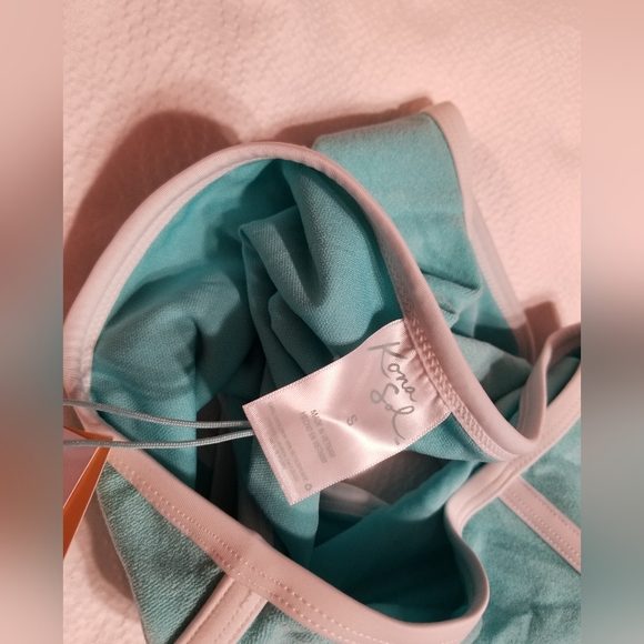 TURQUOISE AND WHITE HIGH WAISTED MEDIUM COVERAGE BIKINI BOTTOM SWIM cute - Picture 4 of 7